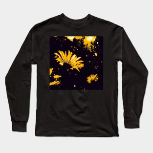 Spatter Painting of Yellow Chrysanthemum on Black Background Long Sleeve T-Shirt